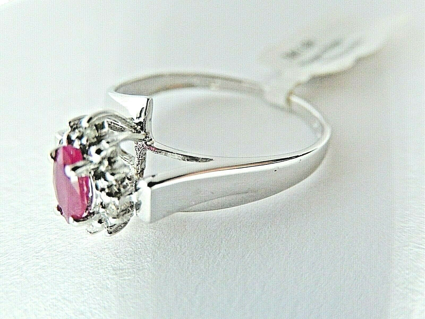 *NWT* 14K WHITE GOLD  NATURAL MARQUISE RUBY AND DIAMOND HALO RING SIZE-7.5