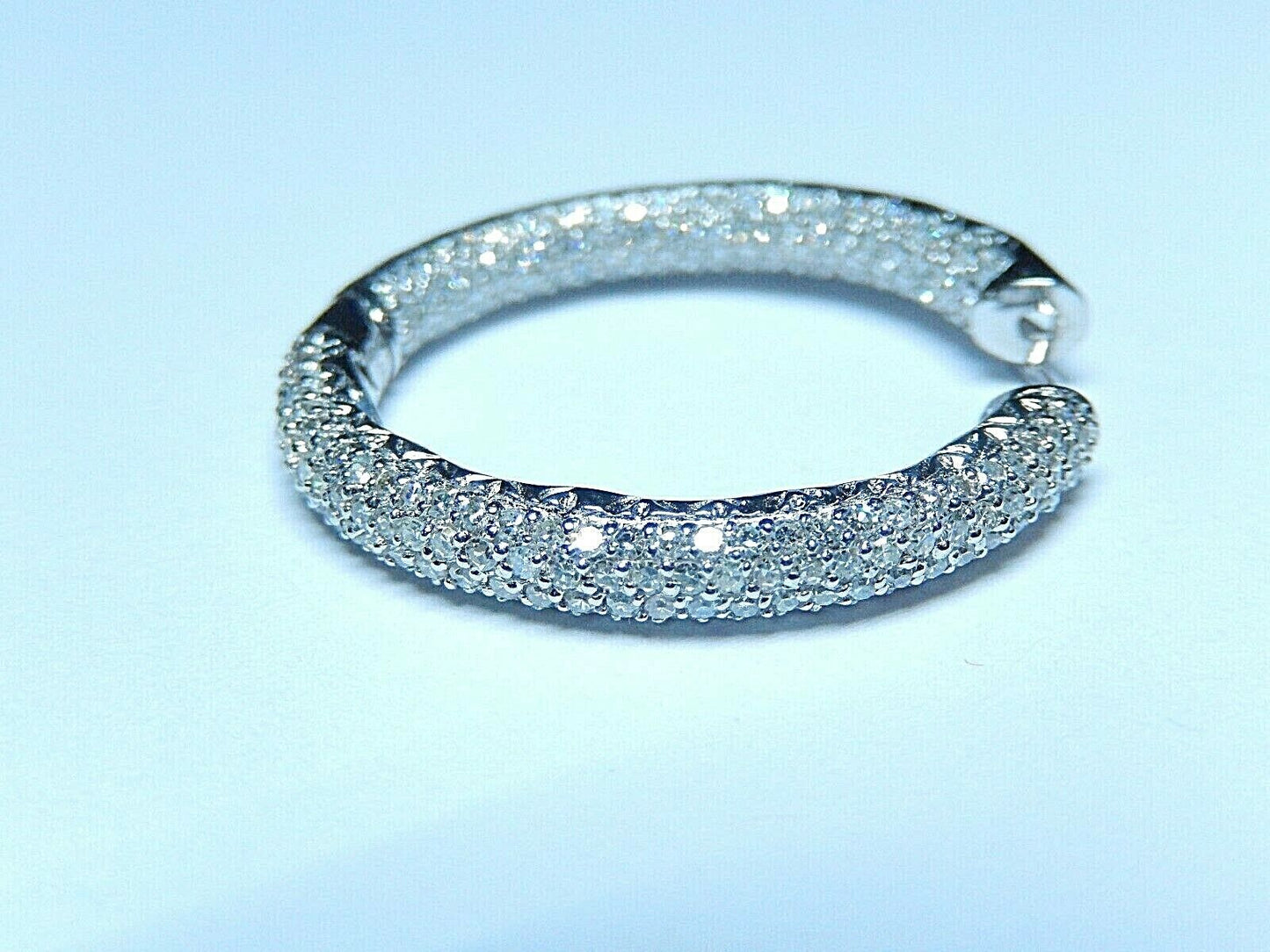 New Large 14k WG 2.25tcw Natural Diamond Inside/Outside Hoop Earrings 1 1/8"