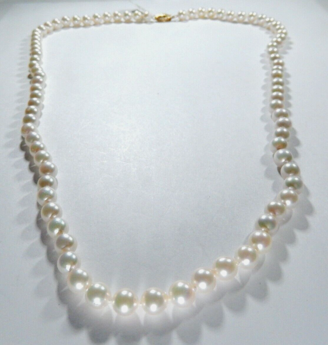 *VINTAGE*  Hand Knotted 6.5 mm AAA Cultured Pearl Necklace 22" w/ 14k Gold Clasp
