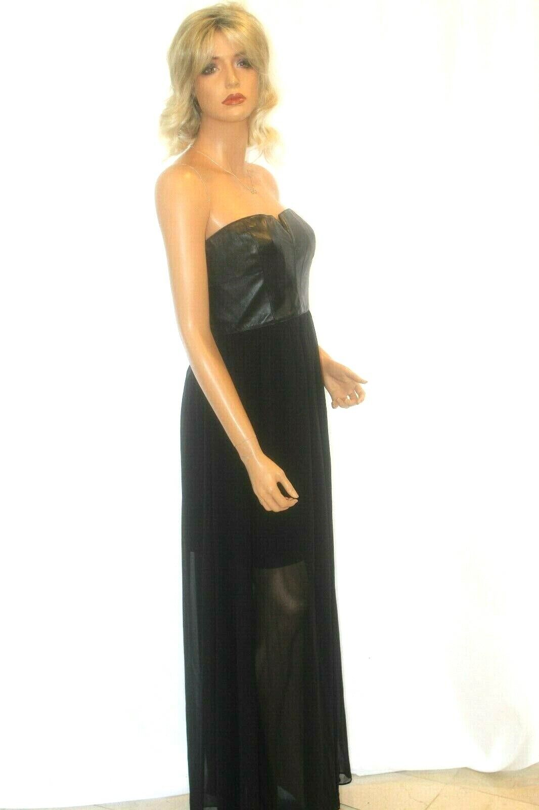 *NWT* $138.  Betsey Johnson Black Chiffon & Faux Leather Strapless Maxi Dress 12