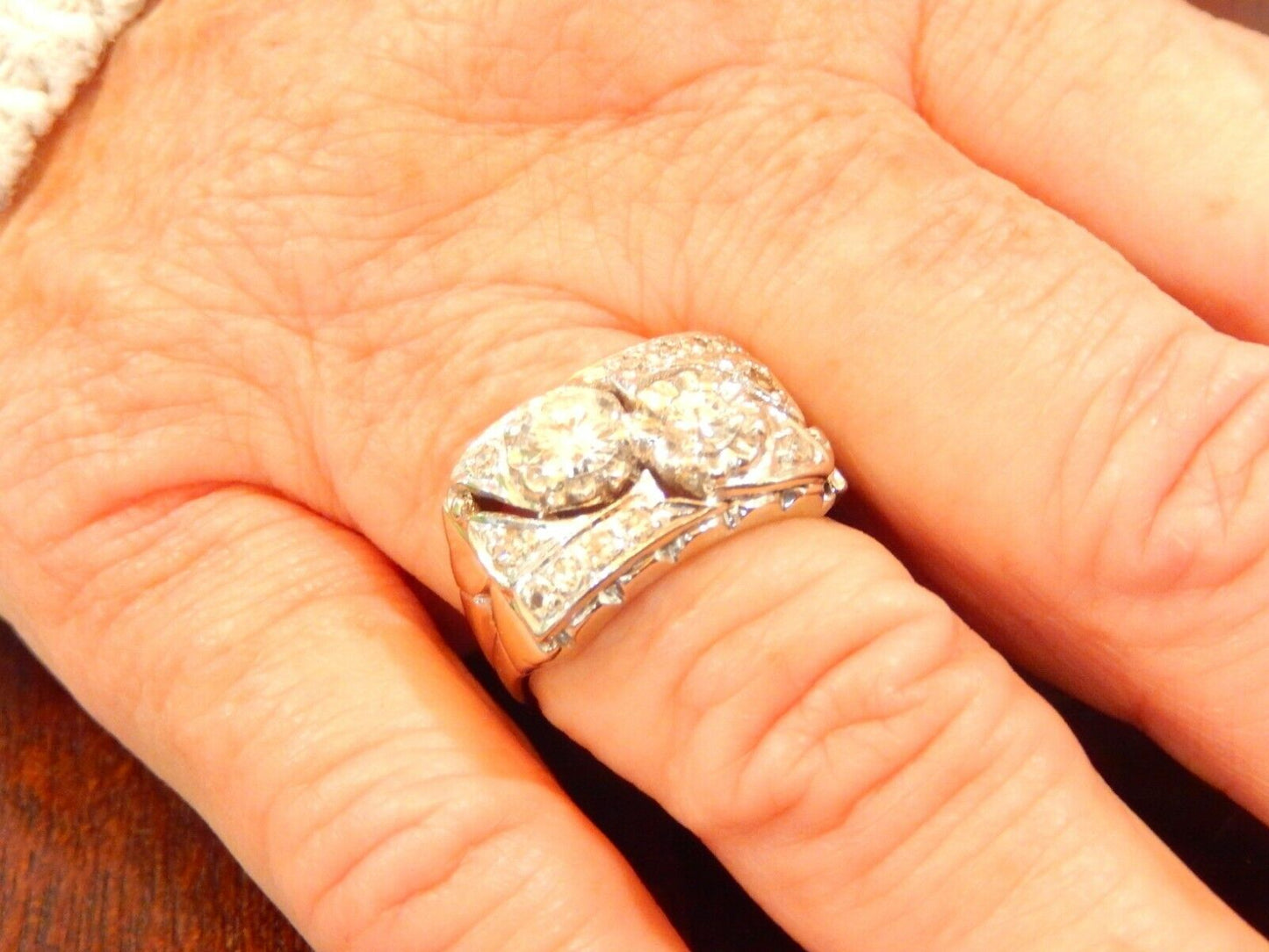 *VINTAGE*  14k White Gold Ladies .905 CT Diamond Cluster 12mm Wide Ring Sz 8.25