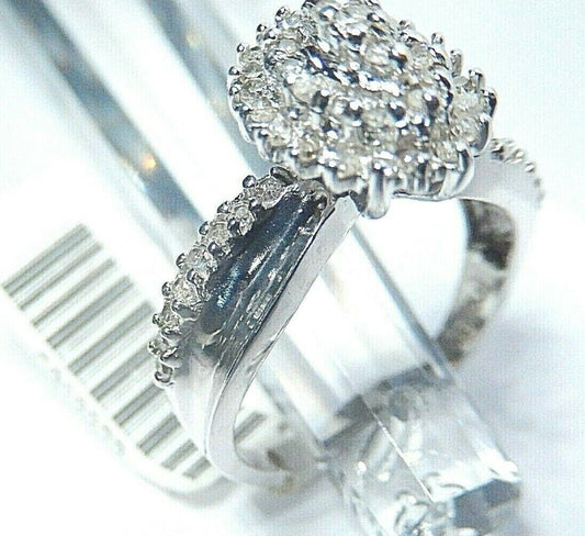 NWT Ladies 10K White Gold .50CT Diamond Halo Engagement Bridal Wedding Ring Sz 8