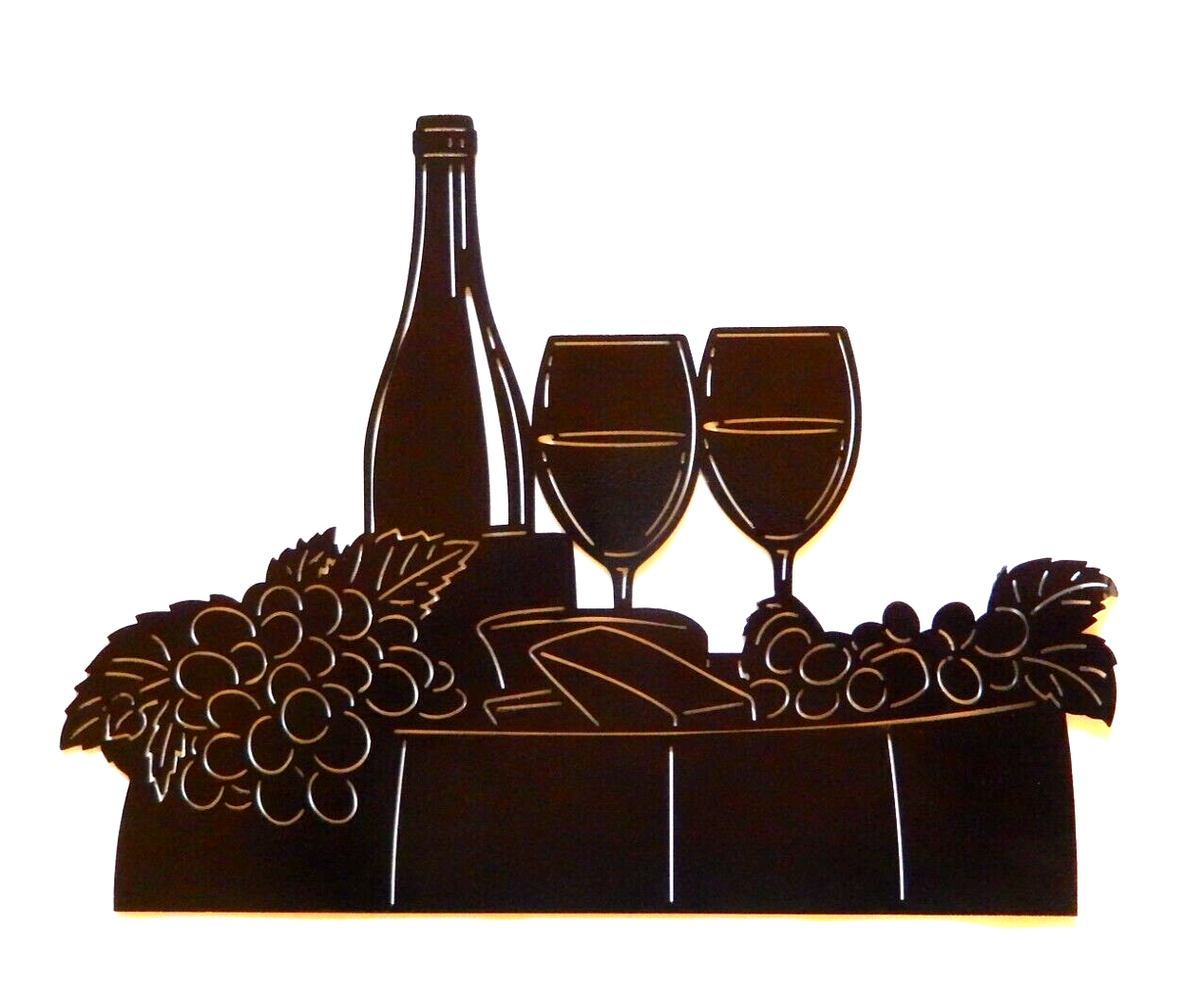 ~NEW~ LARGE - 14ga.- " WINE BOTTLE & WINE GLASSES " Metal Wall Art - 18" x 14"