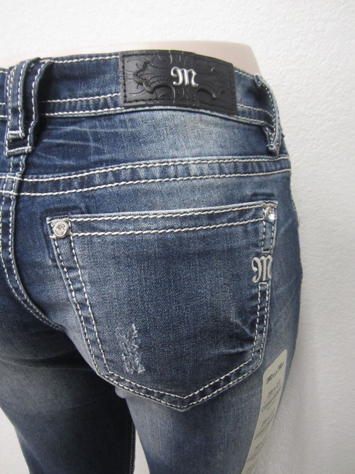NWT MISS ME  MID-RISE CUFFED SKINNY MEDIUM BLUE JEANS MP7727CK SIZE 28 x 27 CUTE