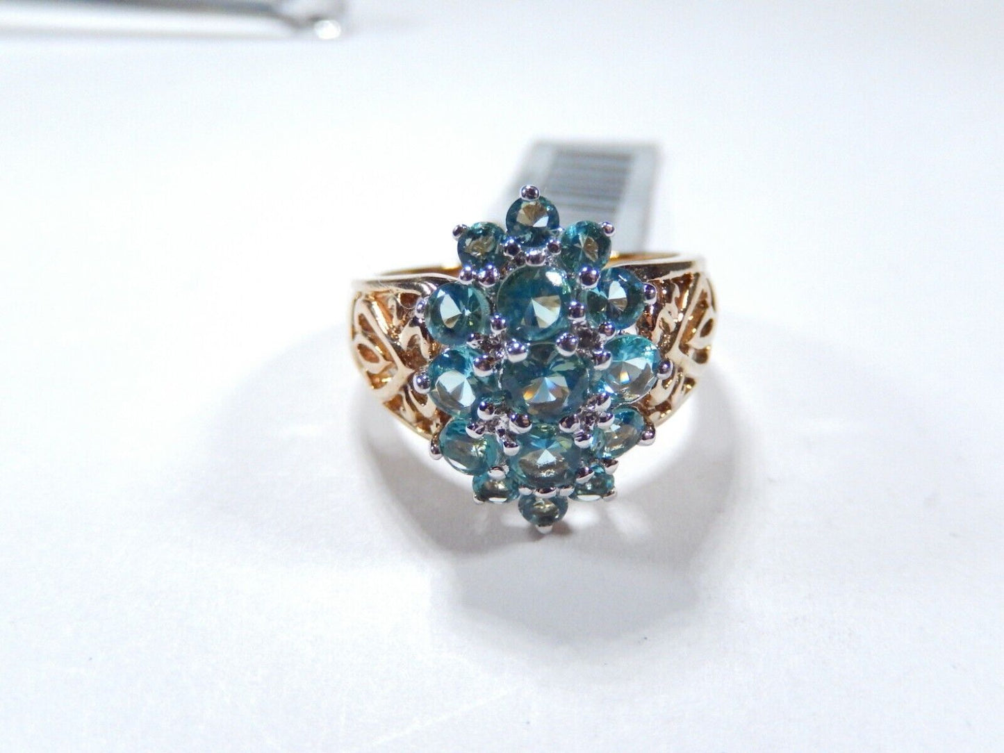 VINTAGE* Gold Vermeil Sterling Silver .925 Filigree Blue Topaz Cluster Ring Sz 8
