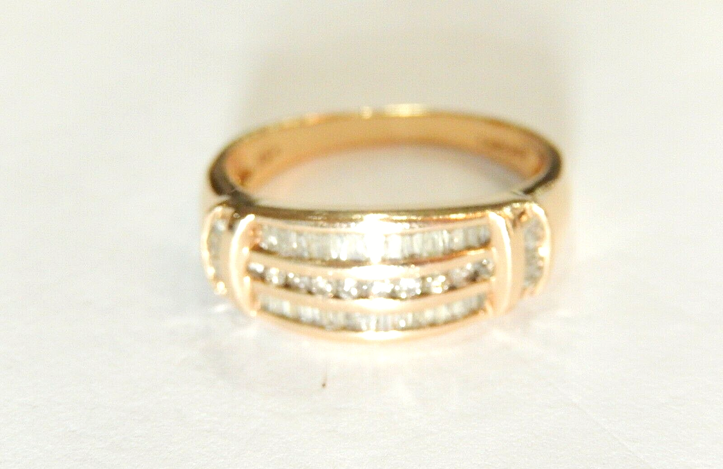 10K Yellow Gold Three Rows .50 CT  Diamond Engagement Wedding Band Sz 7.5
