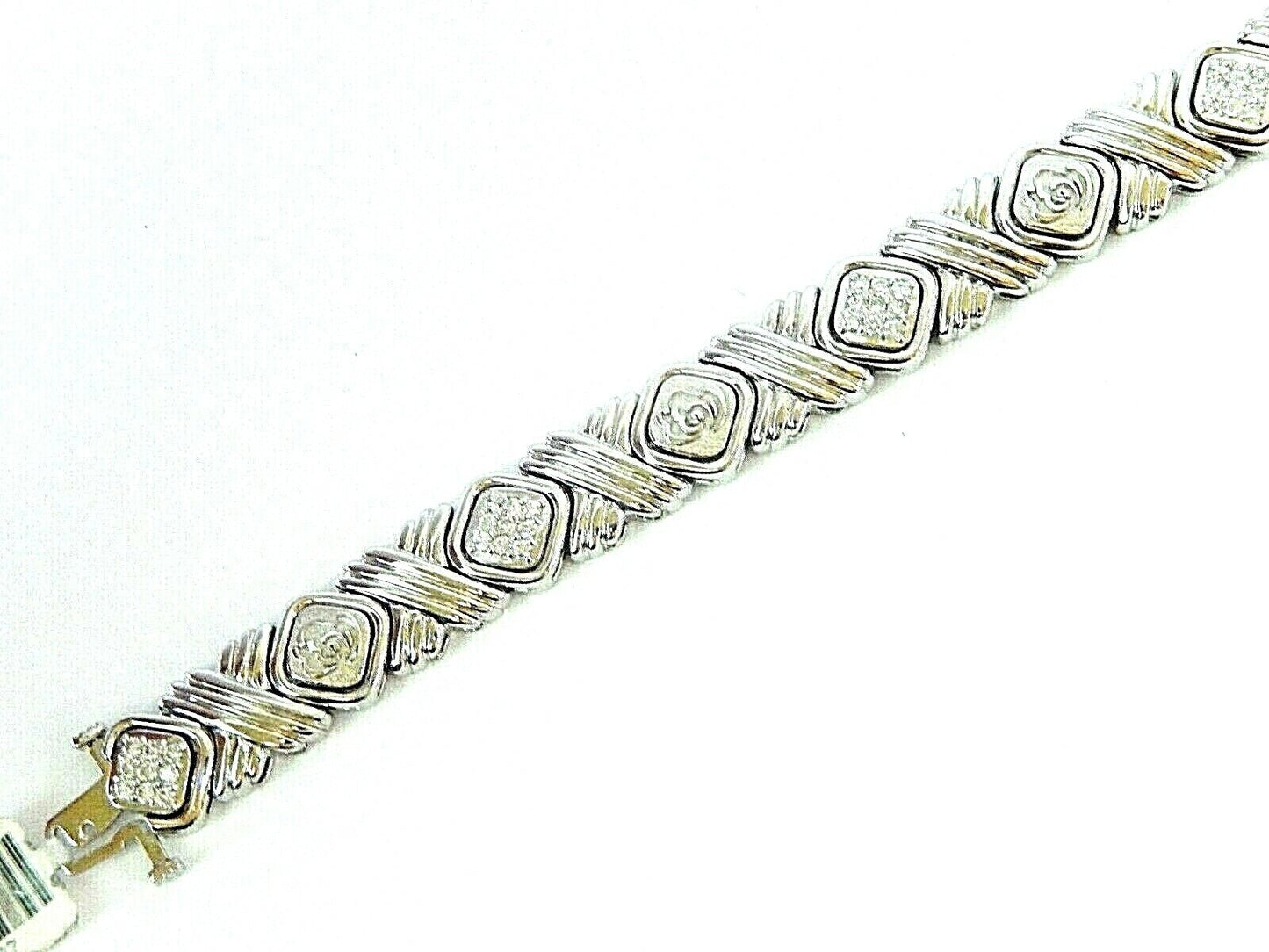 Stunning 10k Solid White Gold WIDE Heavy Diamond Bracelet ~ 8" ~ 34.77 Grams