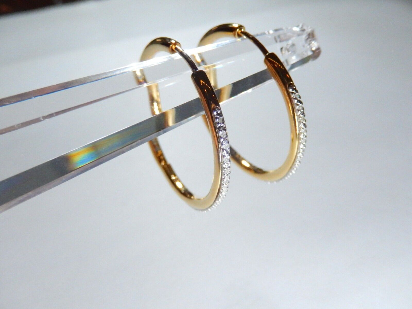 *NEW*  Yellow Gold 925 Vermeil  .33CT - 30 Diamond  32mm Round Hoop Earrings