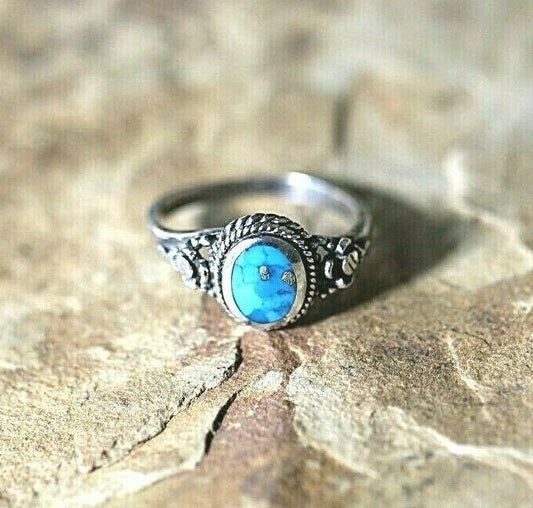 *VINTAGE* Native American STERLING SILVER .925 TURQUOISE Ring Size 6.25