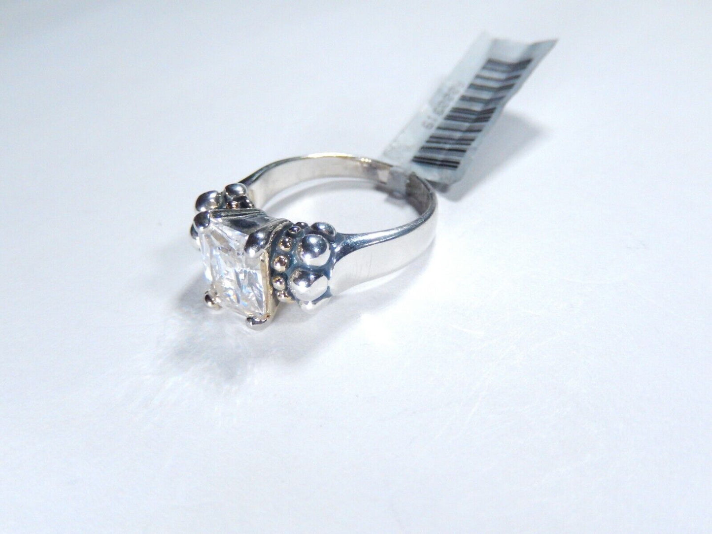 STERLING SILVER 2.50CT  EMERALD CUT CZ ARTISIAN BEAD BAND SOLITAIRE RING Sz 6.25