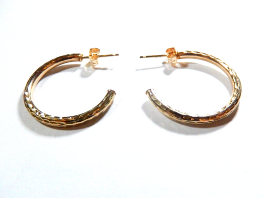 10K Yellow Gold Diamond Cut "J" Hoop 1" Diam. Post Back Earrings