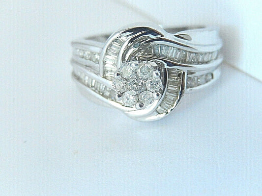 1Ct Natural Diamond Halo Engagement / Bridal Ring 10k White Gold Sz 7.5