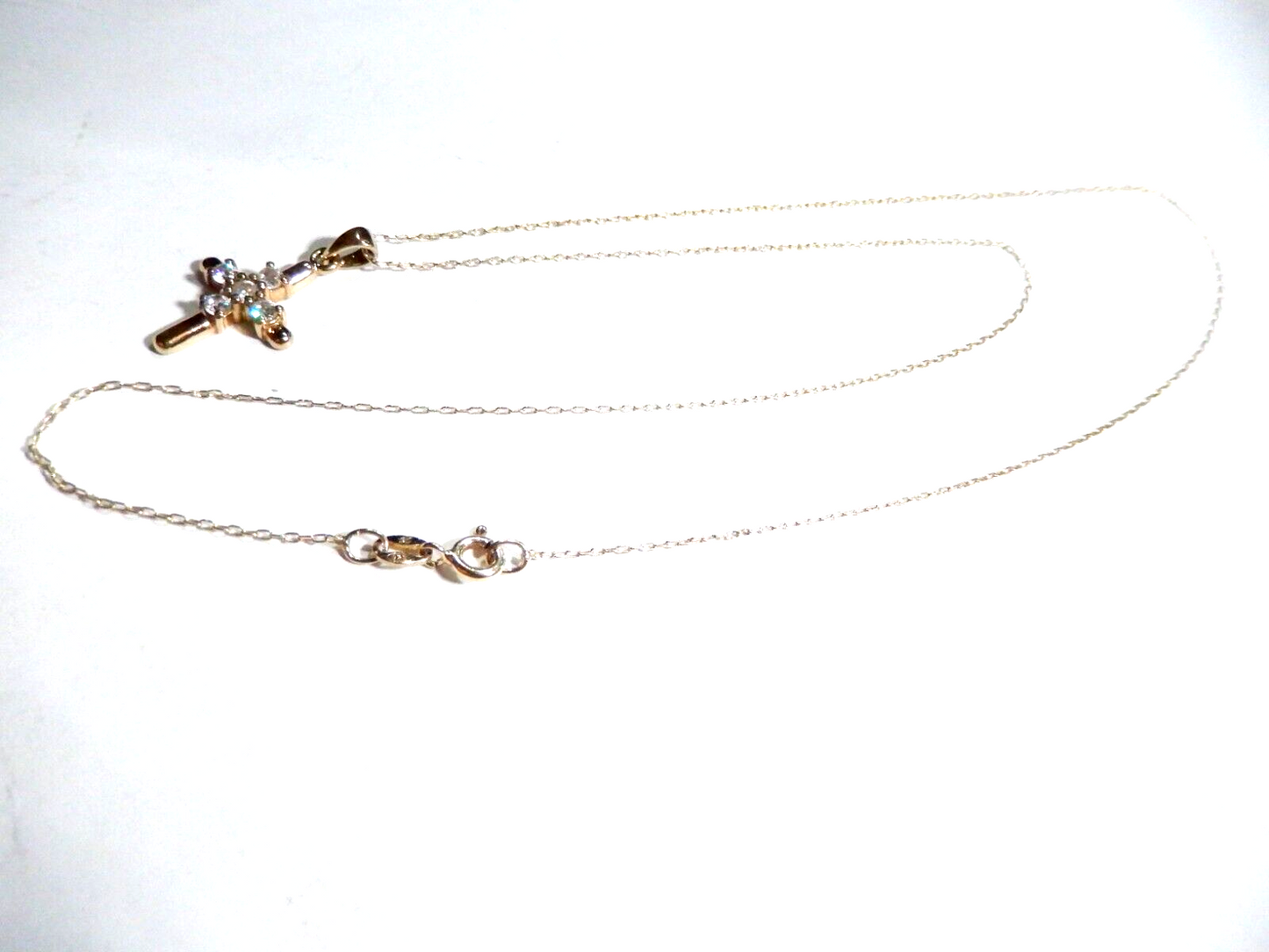 *VINTAGE*  Vermeil Gold Sterling Cross CZ Pendant w/20"Vermeil chain