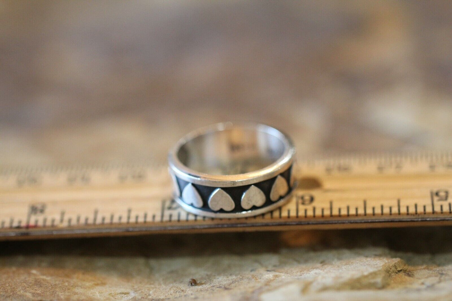 *VINTAGE* MEXICO  TAXCO  STERLING SILVER HEARTS BAND RING 925  Size 10.75