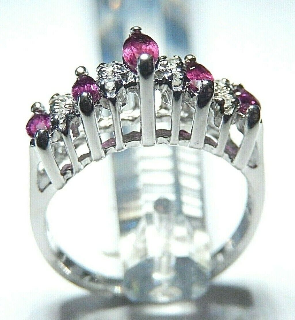*NWT* 14K WHITE GOLD RUBY & DIAMOND  PYRAMID BAND  RING SIZE 6.75