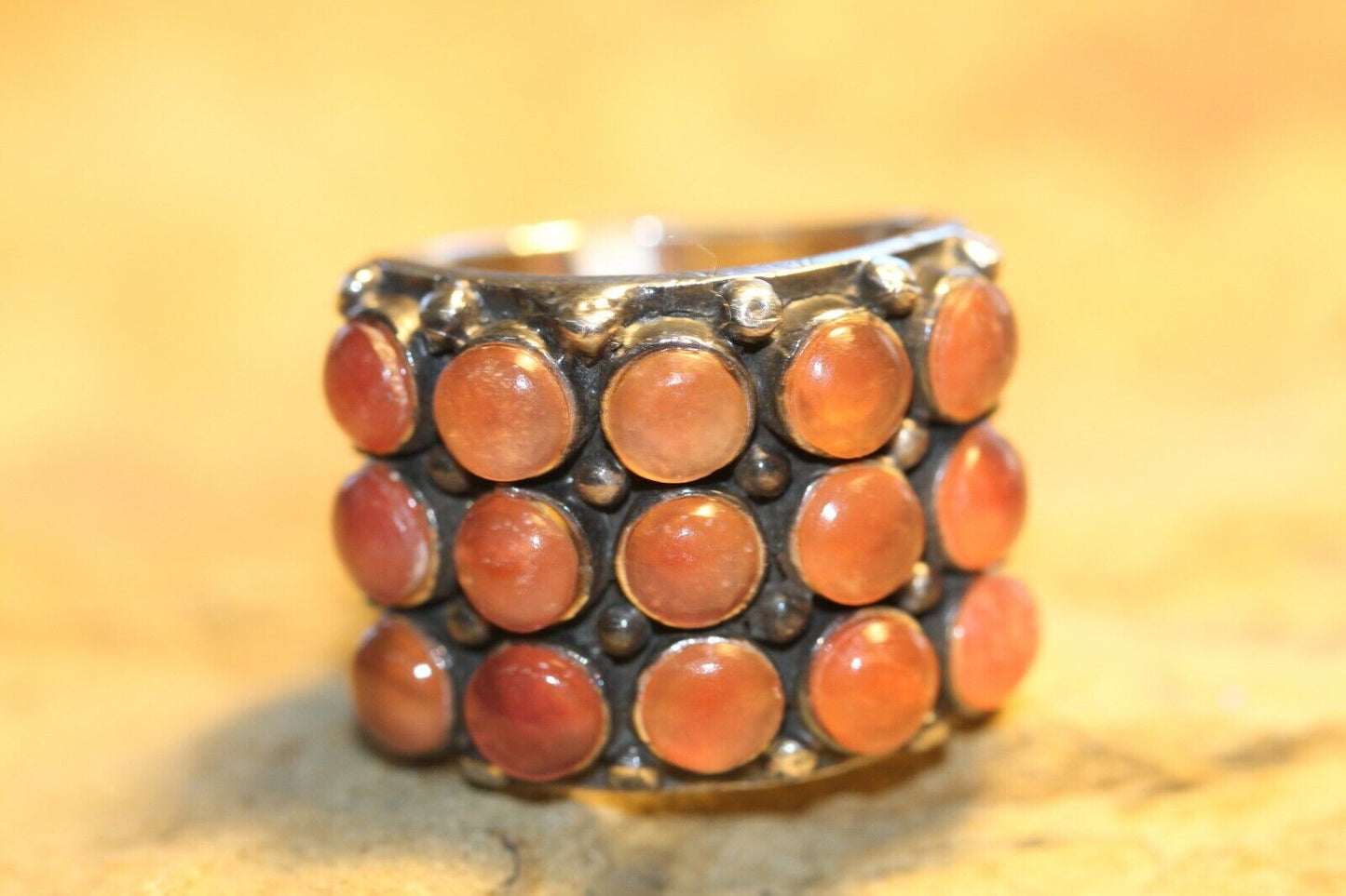 *VINTAGE* THICK & HEAVY Wide Sterling Silver Large Carnelian Ring Sz 7.75