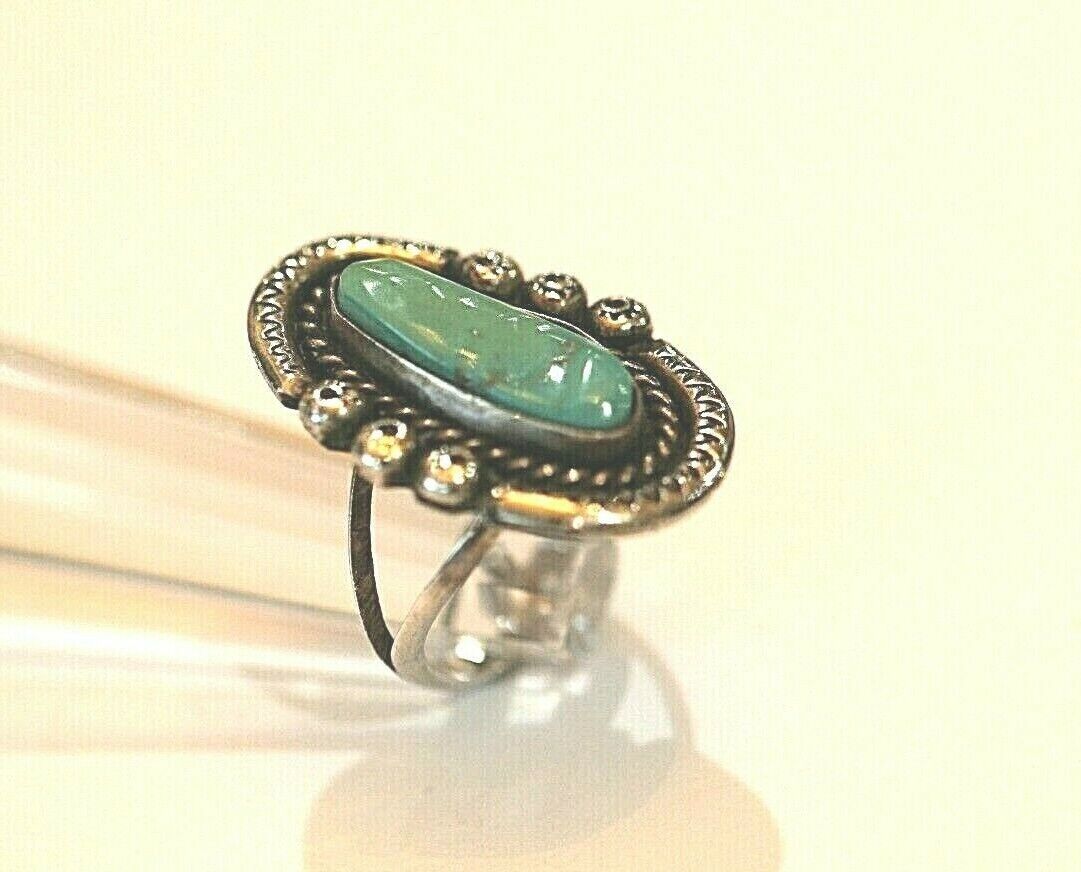 Native American Indian Turquoise 1 1/8" x 3/4Sterling Silver 925  Ring Size 7.5