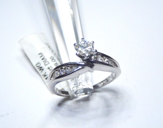 *NWT* 14K White Gold  1/3CT Natural Diamond  Engagement Wedding Ring Sz 6.75