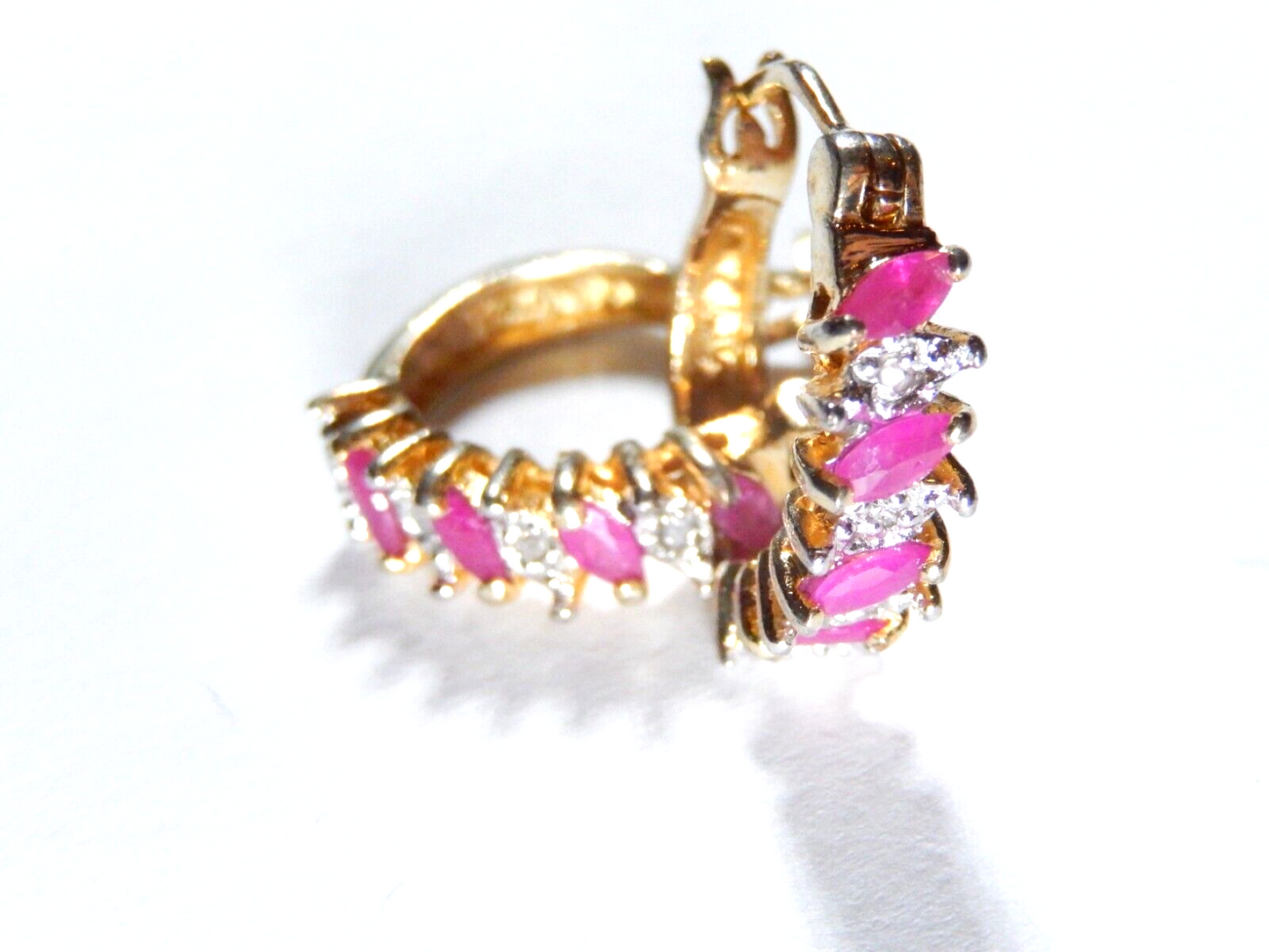 Sterling Silver Vermeil Marquise Ruby & Diamond Accent Huggie Hoop Earrings