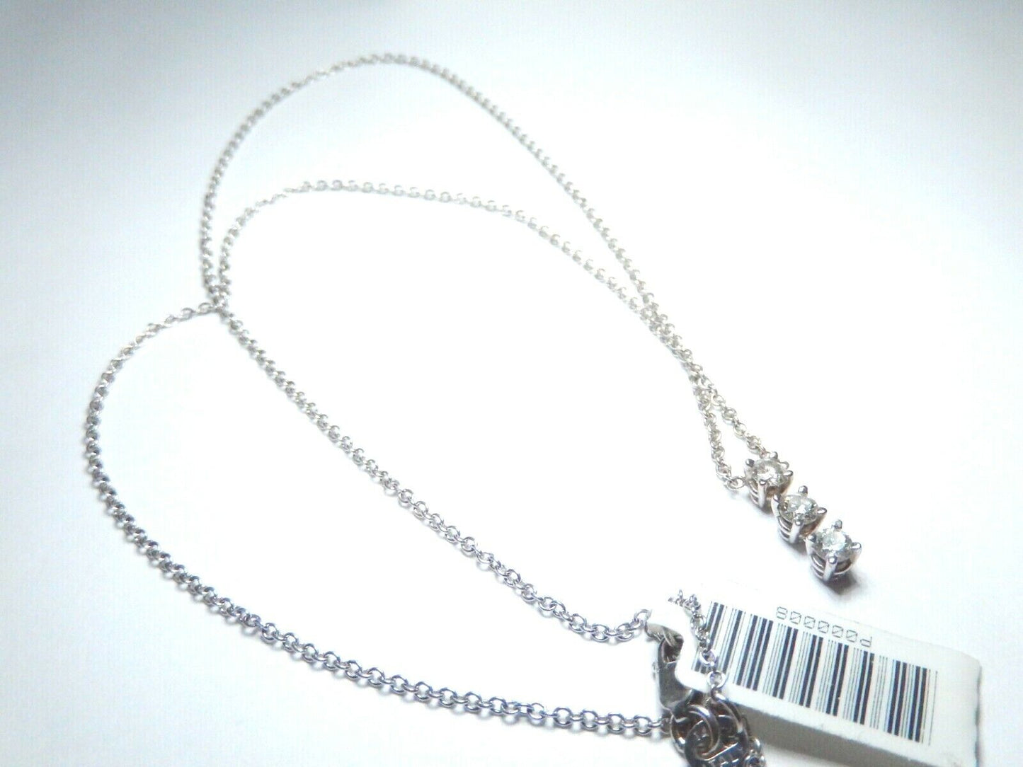 1/3CT Three Diamond Pendant Necklace 14K White Gold Past Present Future - 20"