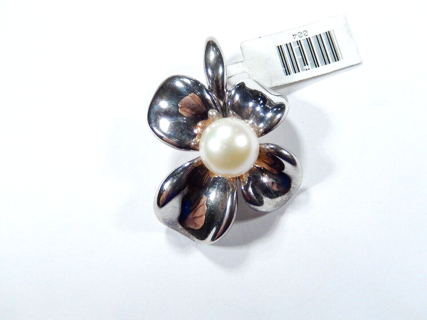 Ann King Sterling Silver Orchid Flower Freshwater Button Pearl  Pendant