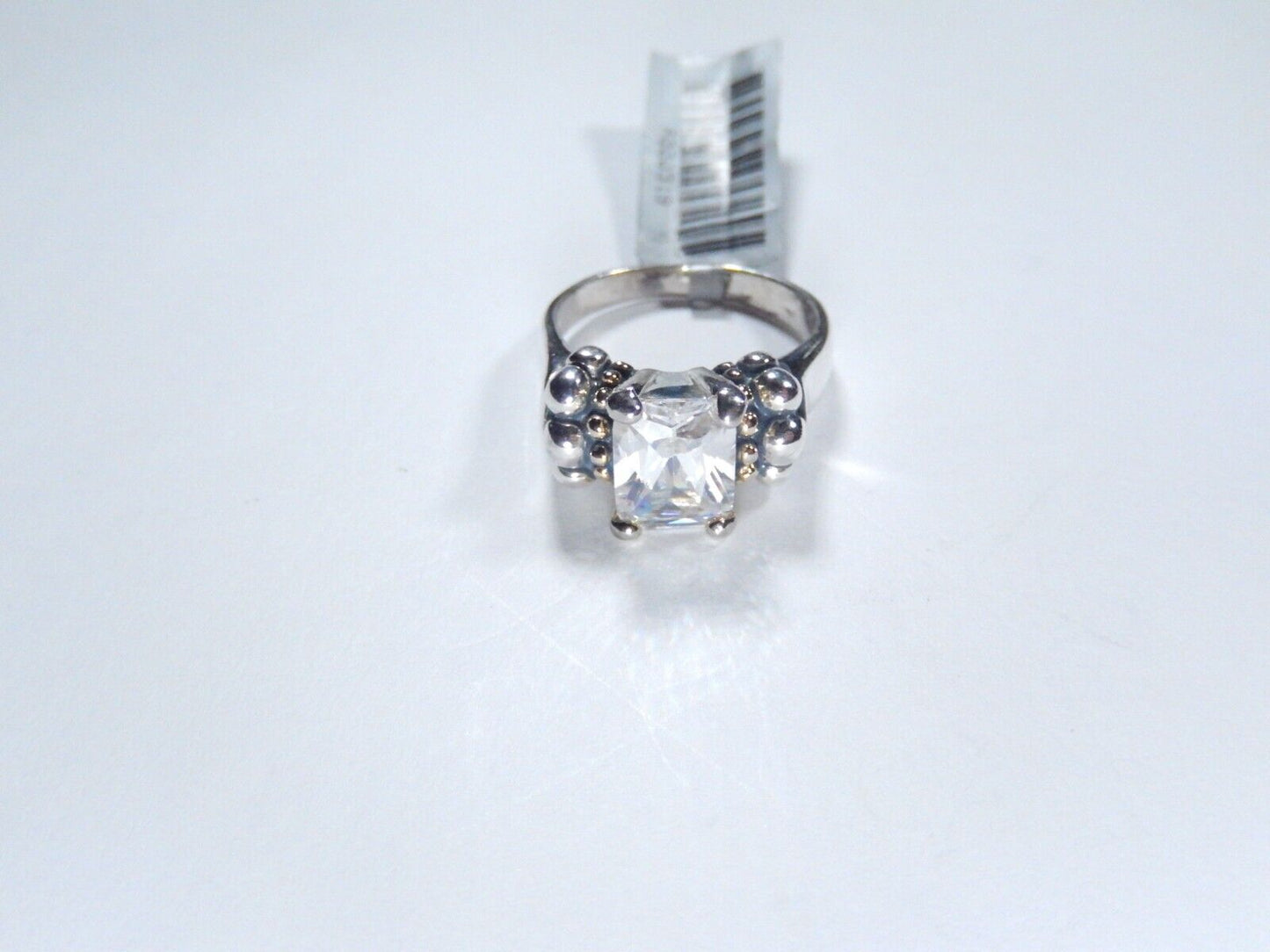 STERLING SILVER 2.50CT  EMERALD CUT CZ ARTISIAN BEAD BAND SOLITAIRE RING Sz 6.25