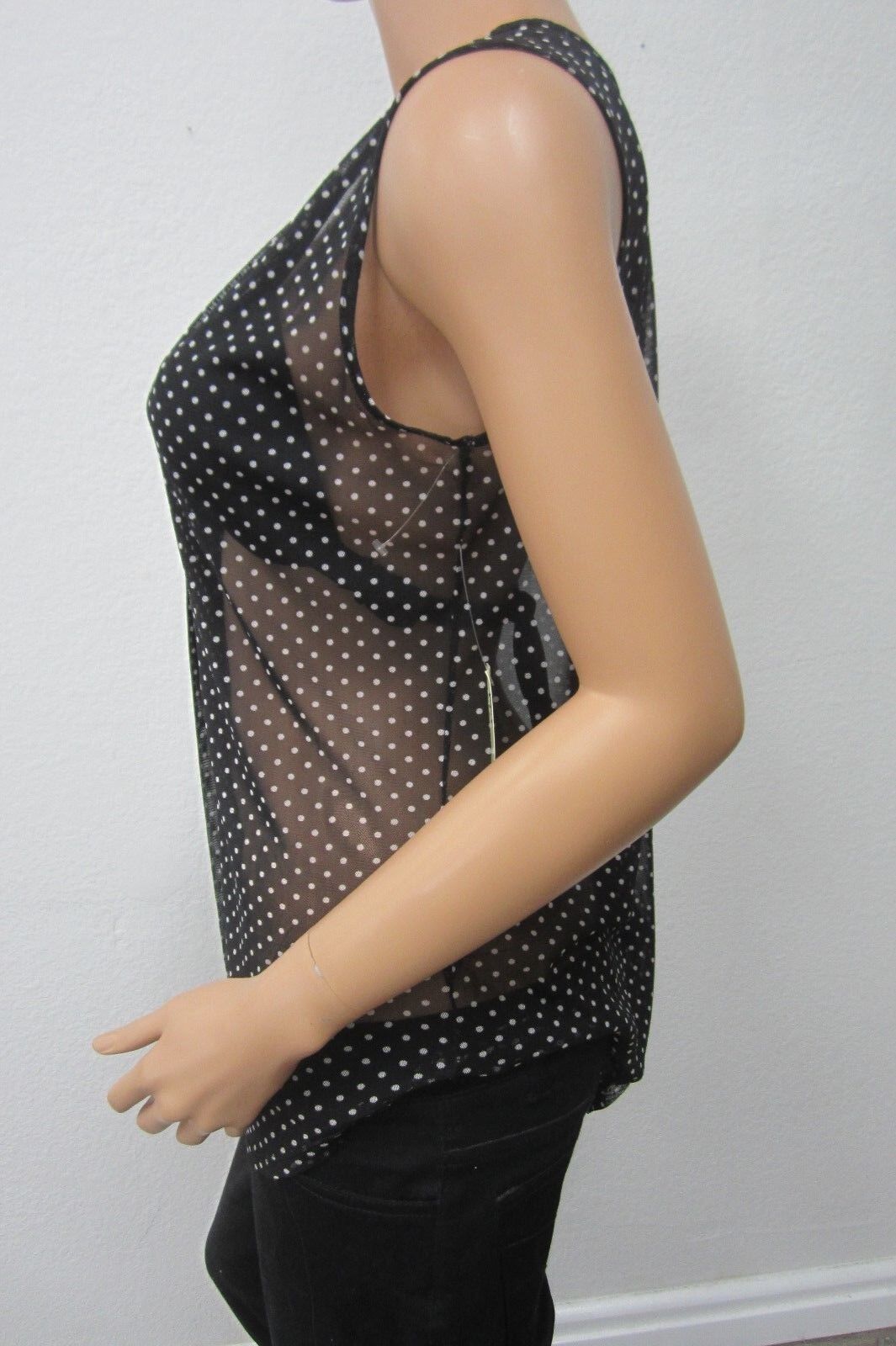 *NWT*  PerSeption Concept Black/White Poka Dot Chiffon  Top Blouse Size Med