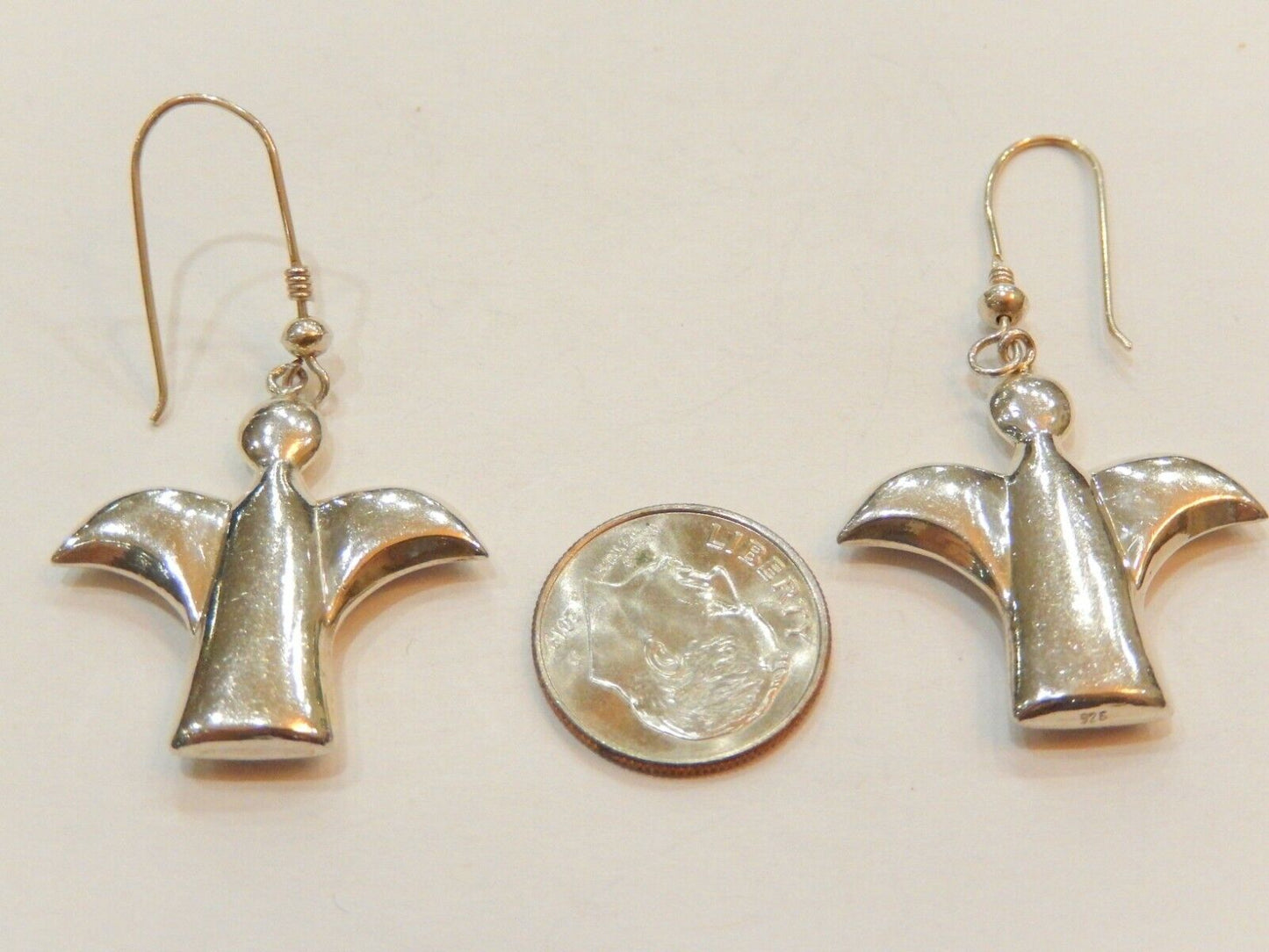*VINTAGE*  STERLING SILVER DANGLE PUFFED  ANGEL  EARRINGS 1 1/8" x 1"
