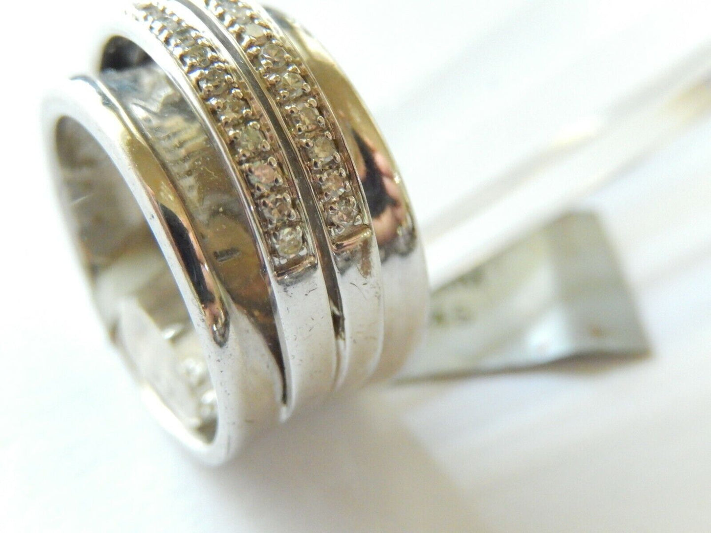 *VINTAGE* Sterling Silver .33CT Double Row Diamond 11mm  Wide Band Ring Size 6.5