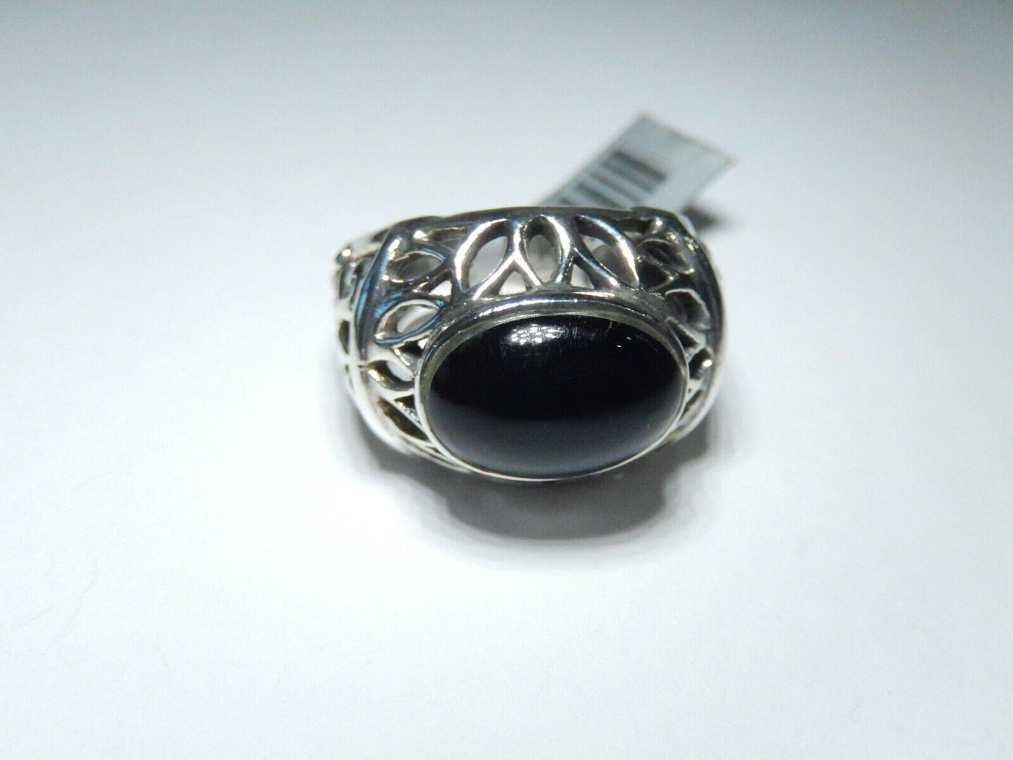 *VINTAGE*  THICK - Sterling Silver Black Onyx Filagree Scroll Dome Ring Size 6.5