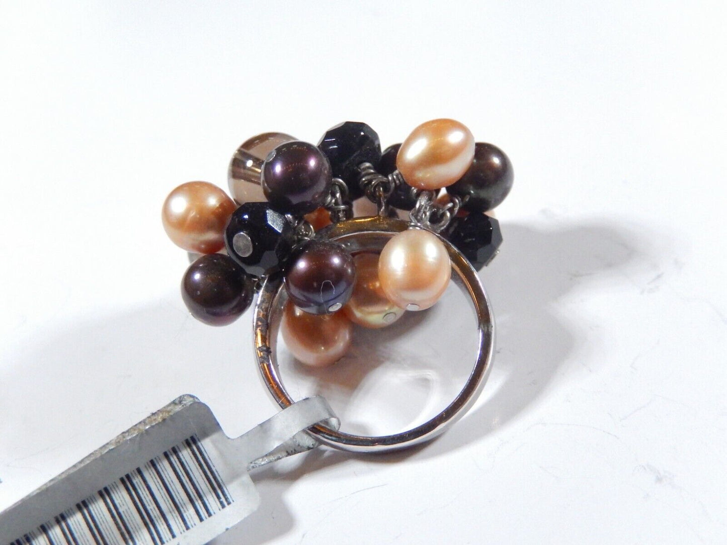 *VINTAGE*  LARGE BEAUTIFUL  STERLING SILVER PEARL DANGLE COCKTAIL RING SIZE 7