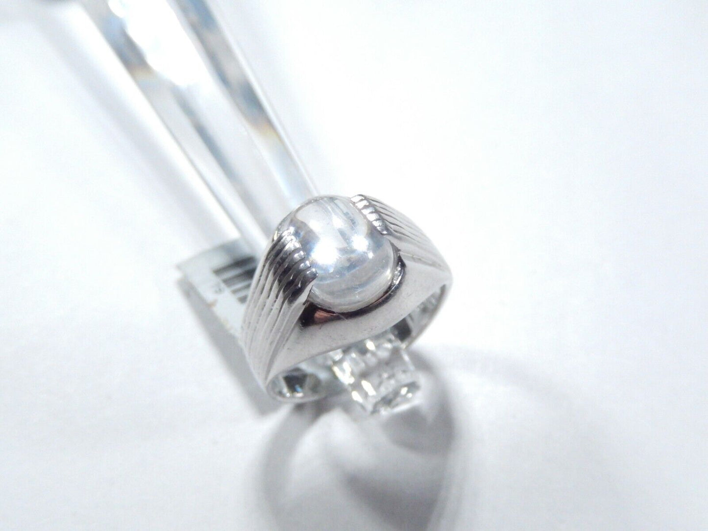 *VINTAGE*   CABOCHON WHITE 11mm x 9mm CZ MEN'S RING 925 STERLING SILVER Size 10