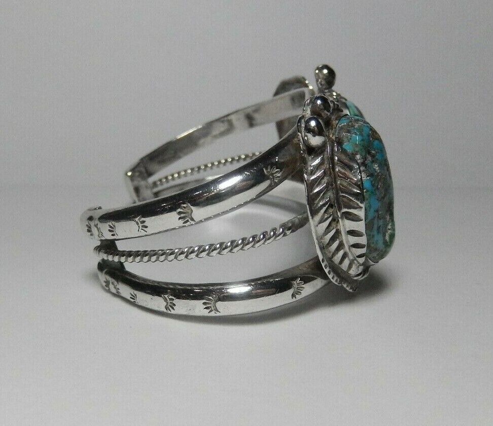 VINTAGE HEAVY LARGE SOUTHWEST STERLING SILVER TURQUOISE CUFF BANGLE BRACELET