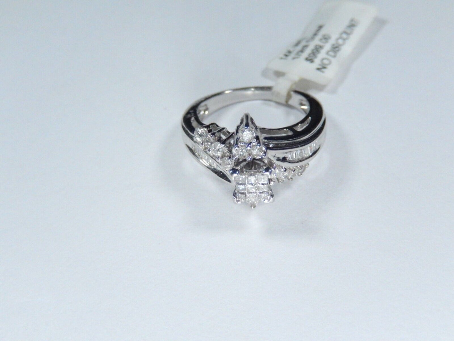 *NWT* 14K White Gold .50ct VS Baguette & Round Diamond Wedding Ring Size 5