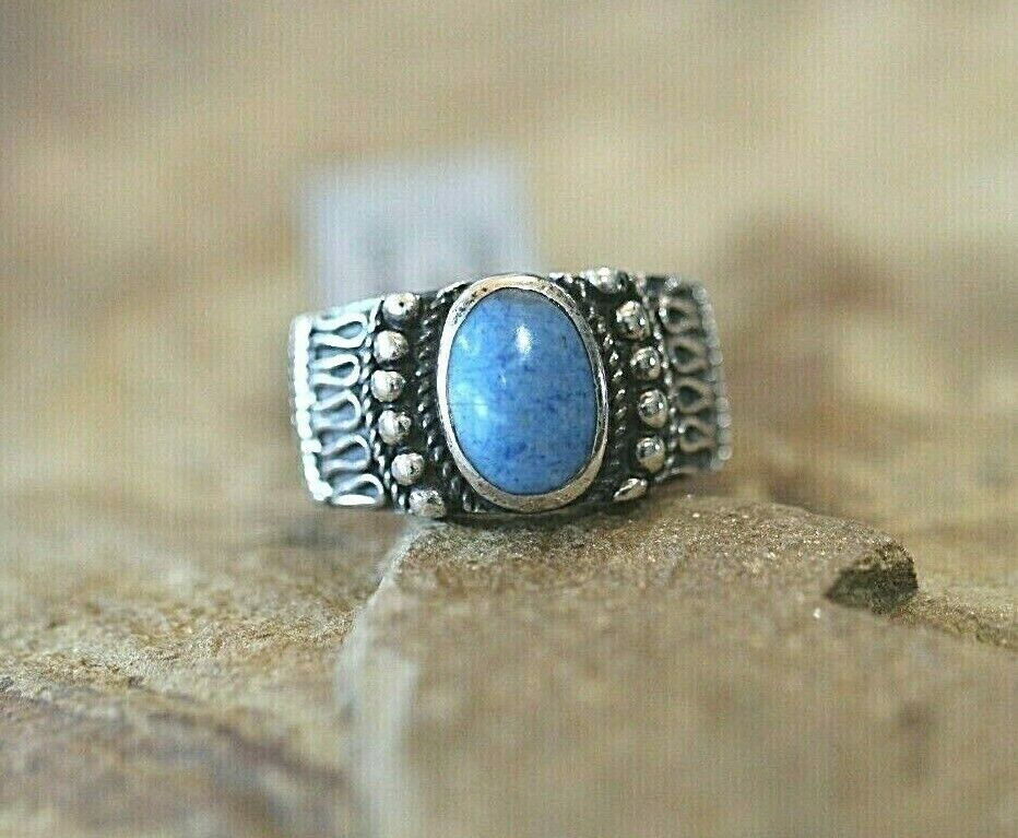 *VINTAGE*  Blue Lapis Lazuli Sterling Silver Solitaire Oval Ring Size 7