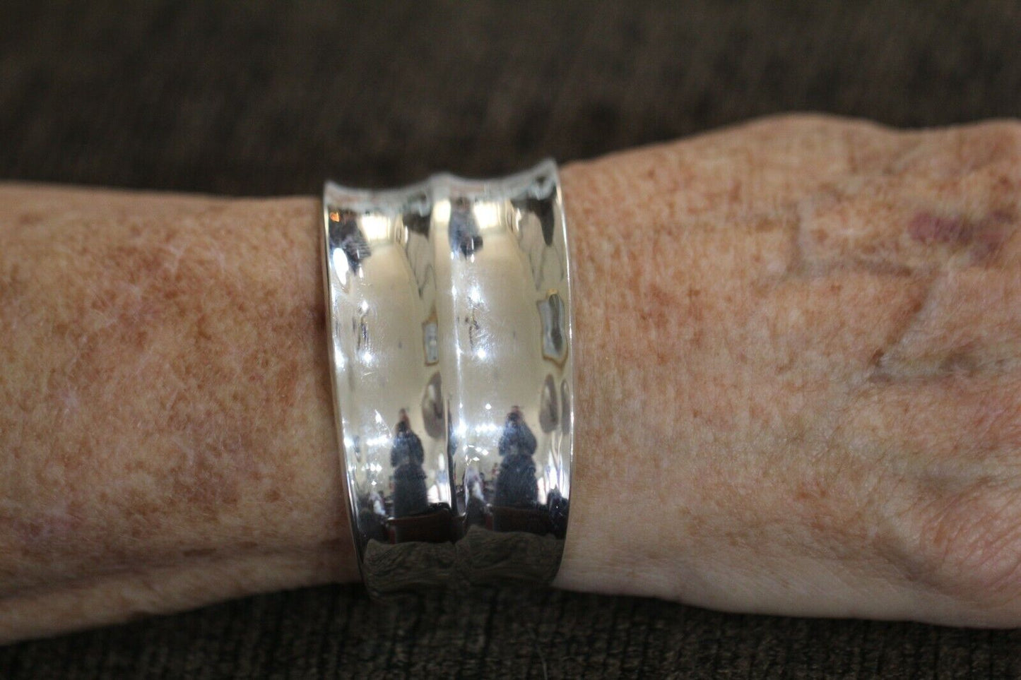 *VINTAGE* Mexico Sterling Modernist Solid Wide Cuff Smooth Curved Bracelet