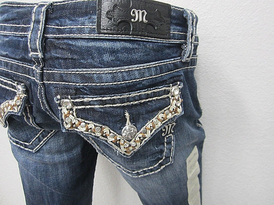 NWTMiss Me Ladies' White & Tan Stitching Bling Medium Wash Bootcut Jeans JP7306B