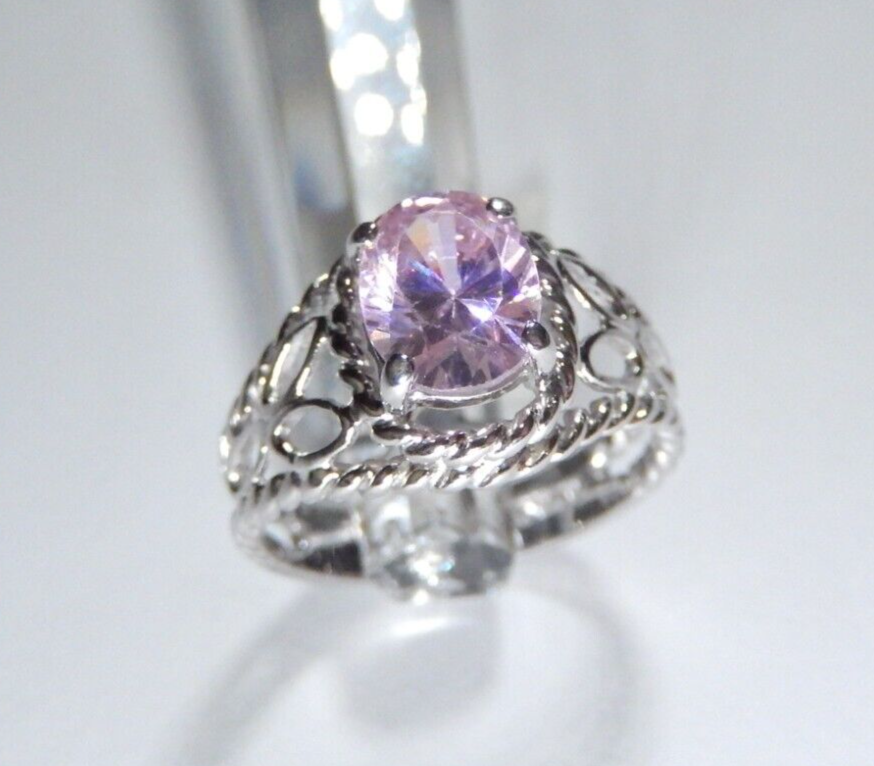 *NWT*  10K White Gold 1.25 CT Oval Lab Created Pink Sapphire Diamond Ring Sz 6