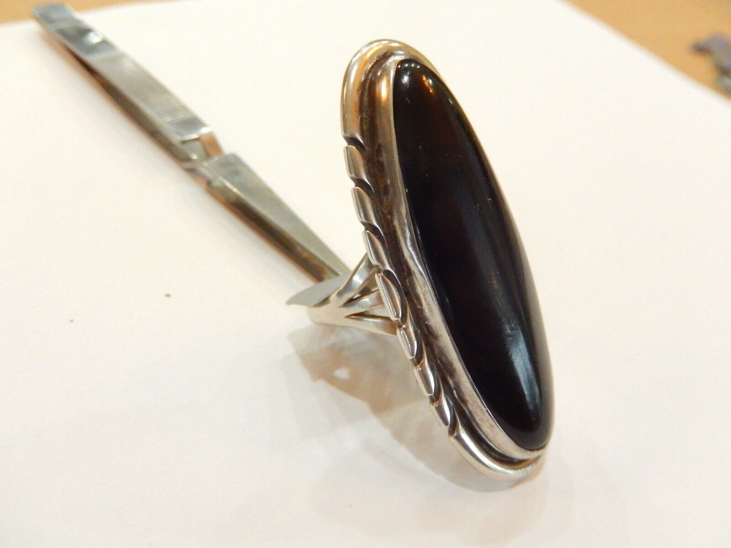 *VINTAGE* HUGE 2 3/8" Native American NAKAI Black Onyx Sterling 925 Ring Size 13