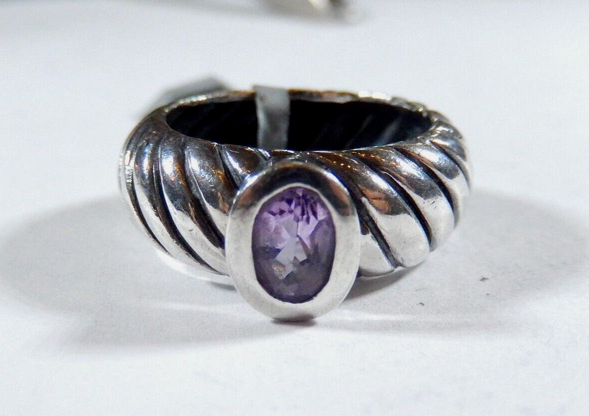 .75CT Oval Amethyst Classic Sterling Silver 8.5mm Wide Twist Band Ring  Size 7
