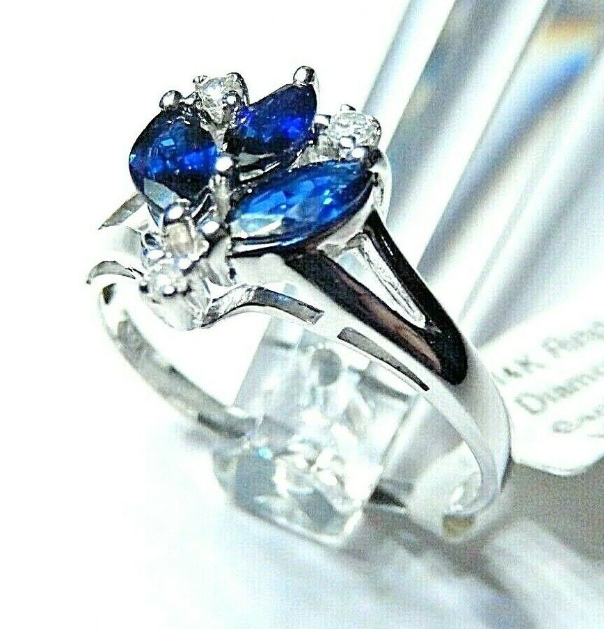 *NWT* 14k White Gold .75CT Marquise Sapphire & Diamond  Ring -Size 8.5