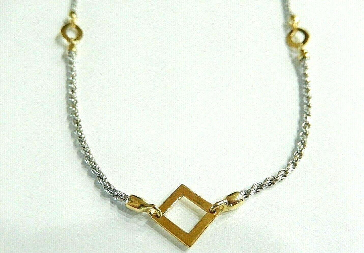 *NWT* 14k Two-Tone Yellow and White Gold Modern Design 2mm  Motif Necklace 16"