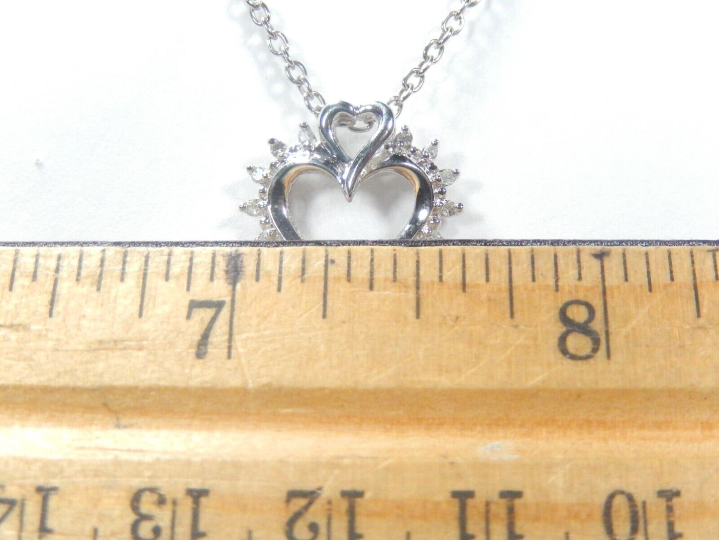 10k White Gold Womens 17 Diamond .25CT Double Heart Pendant w/18"chain