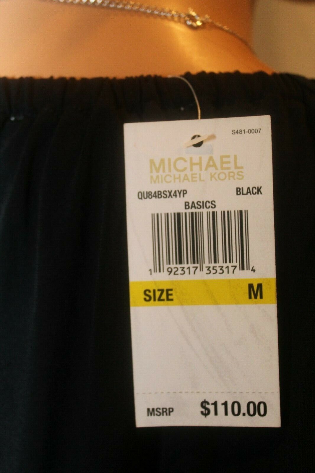 *NWT* $110. Michael Kors Womens Smocked Pullover Black Blouse w/Silver Logo Sz M