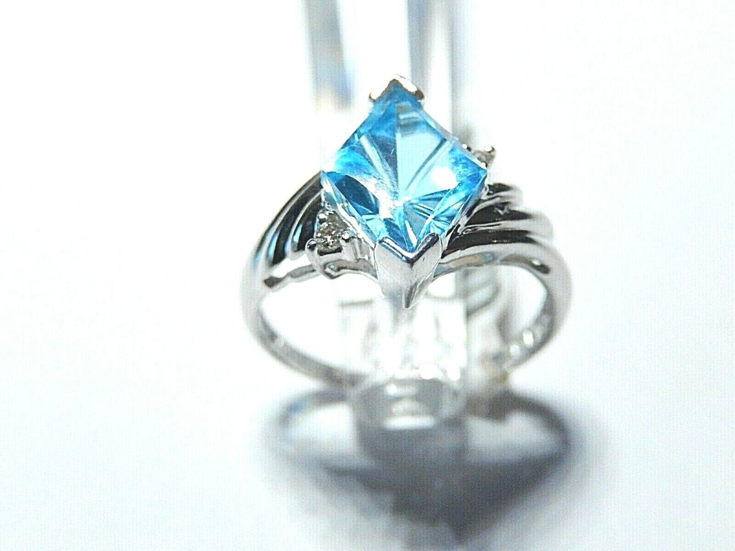 *NWT*  10K WHITE GOLD 7.00 CT MARQUISE FANCY CUT NATURAL BLUE TOPAZ RING SIZE 7