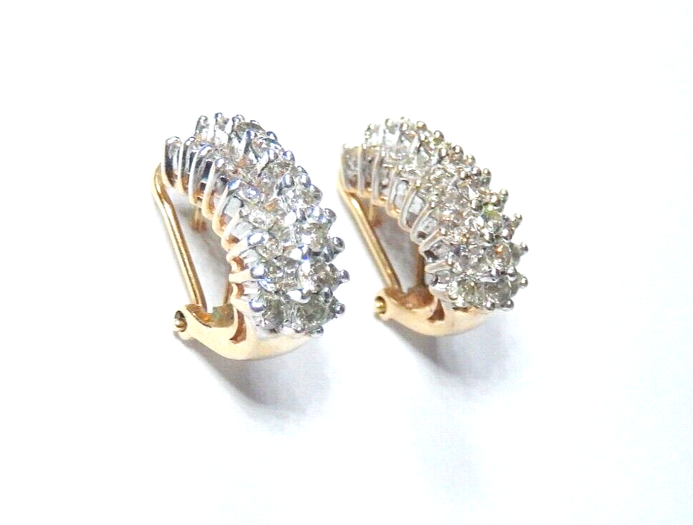 10K Yellow Gold 2.00 CT Natural  Diamond Hoop French Clip Modernist Earrings
