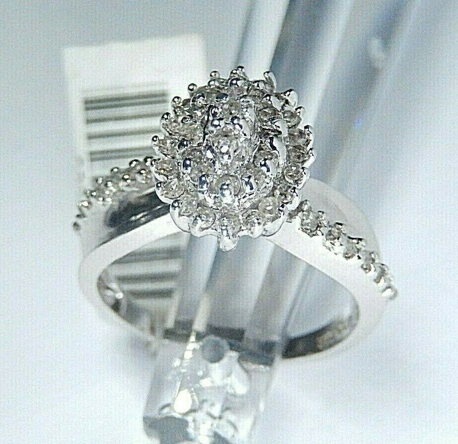 NWT Ladies 10K White Gold .50CT Diamond Halo Engagement Bridal Wedding Ring Sz 8