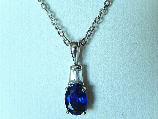 *NWT* 10k White Gold  Oval Sapphire and White Sapphire Pendant  w/18" Chain