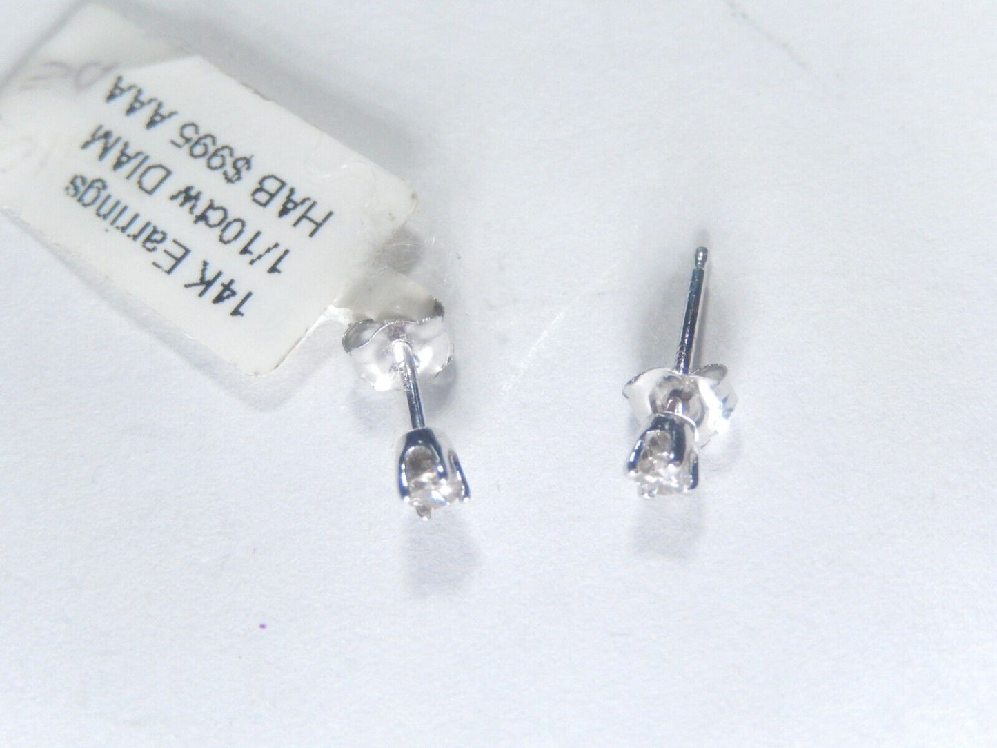 14K White Gold  1/10 CT  Natural  Diamond April Birthstone Stud Earrings