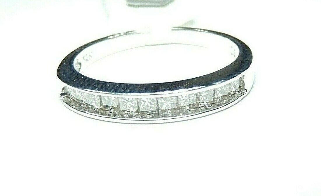 Women's 10K White Gold Channel Set Princess Cut 2/3CT Diamond Bridal Band Ring